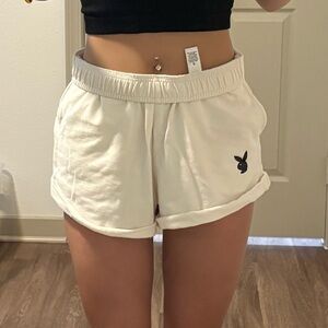 PlayBoy White Rolled-Hem Shorts